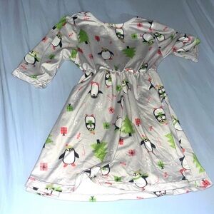 Festive Penguin Print Kids Dress - White and Green